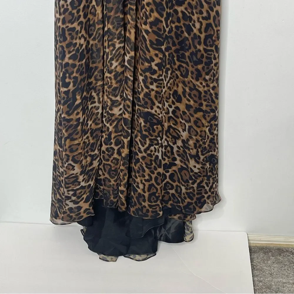 Mac Duggal 67360 Bow Detail Animal Print Open Back Halter Gown, Cheetah, Size 2